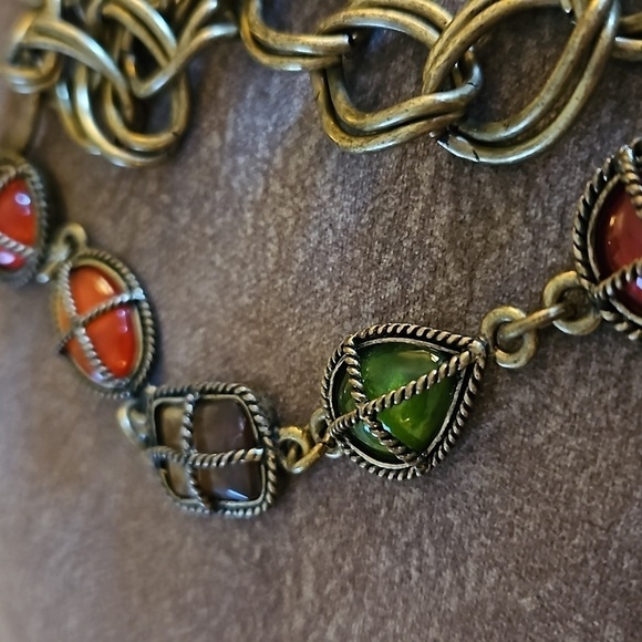 VTG Antique Brass Rope Gem Pirate Old World Castlecore Fantasy Long Necklace - Picture 4 of 6